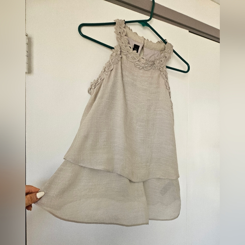 Beige Sleeveless Lace Dress